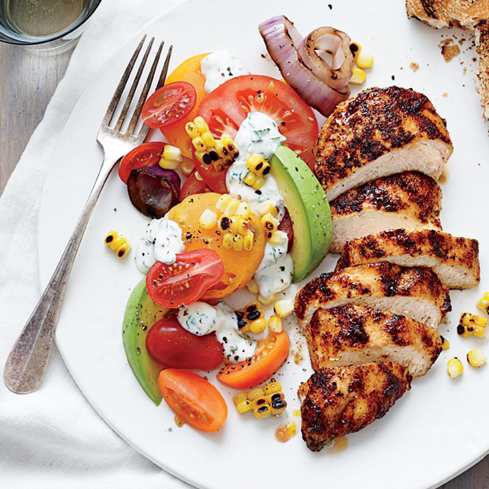Grill Dinner Ideas
 Grilled Chicken with Tomato Avocado Salad Recipe