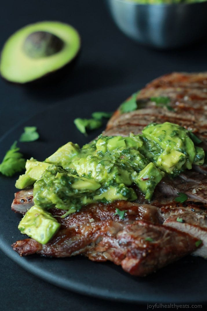 Grill Dinner Ideas
 Grilled Flank Steak with Avocado Chimichurri