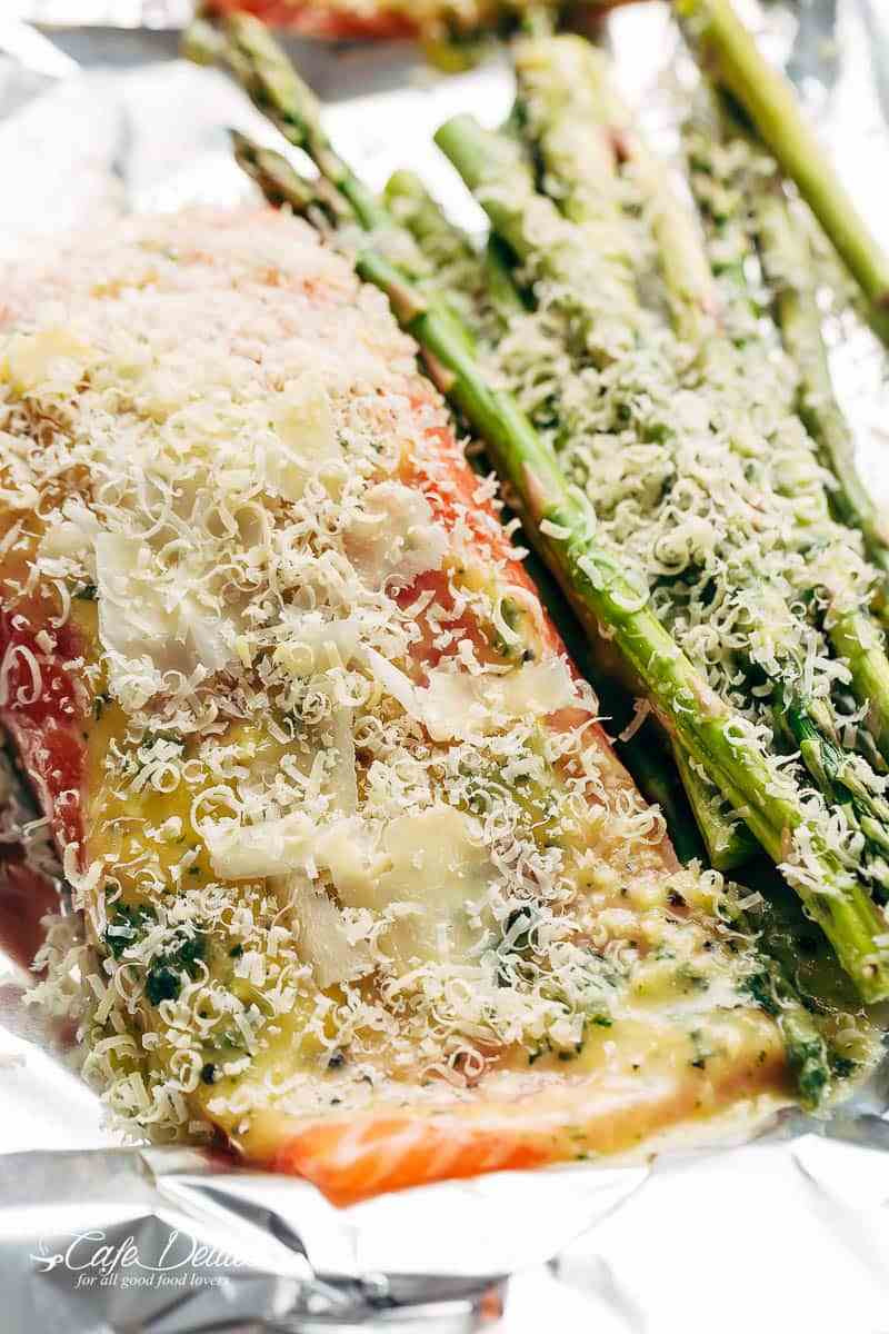 Grilled Asparagus Foil
 Lemon Parmesan Salmon & Asparagus Foil Packs Cafe Delites