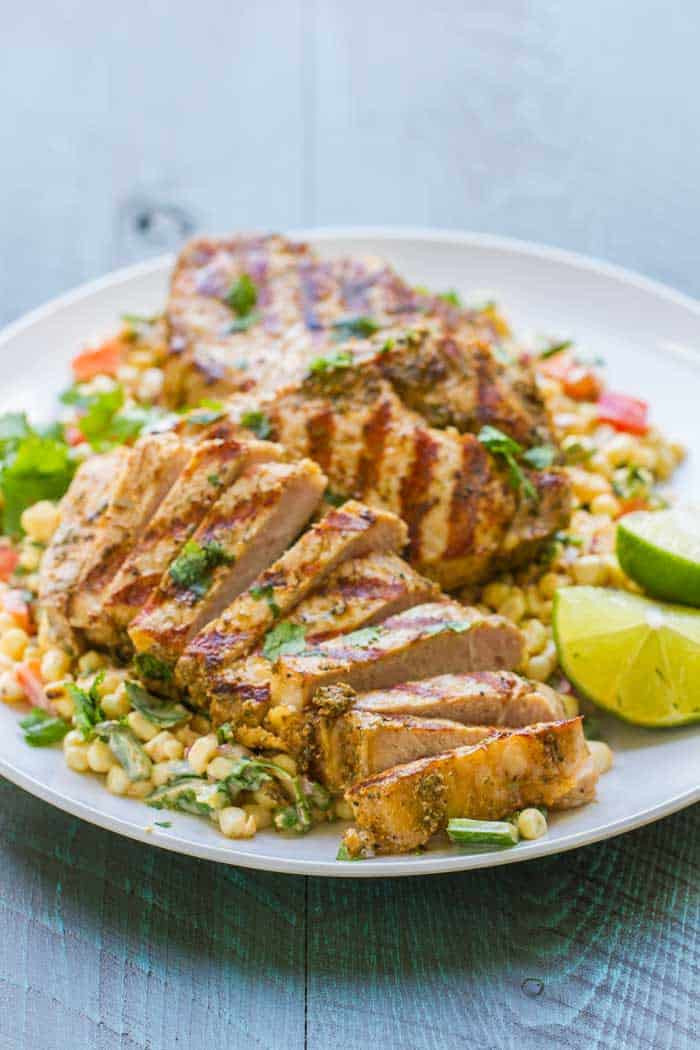 Grilled Boneless Pork Chops
 Grilled Boneless Pork Chops with Mexican Corn Salad