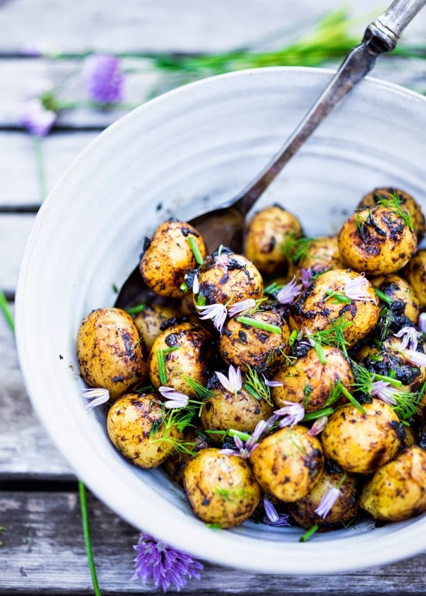 Grilled Potato Salad
 Grilled Potato Salad with Black Garlic and Chives