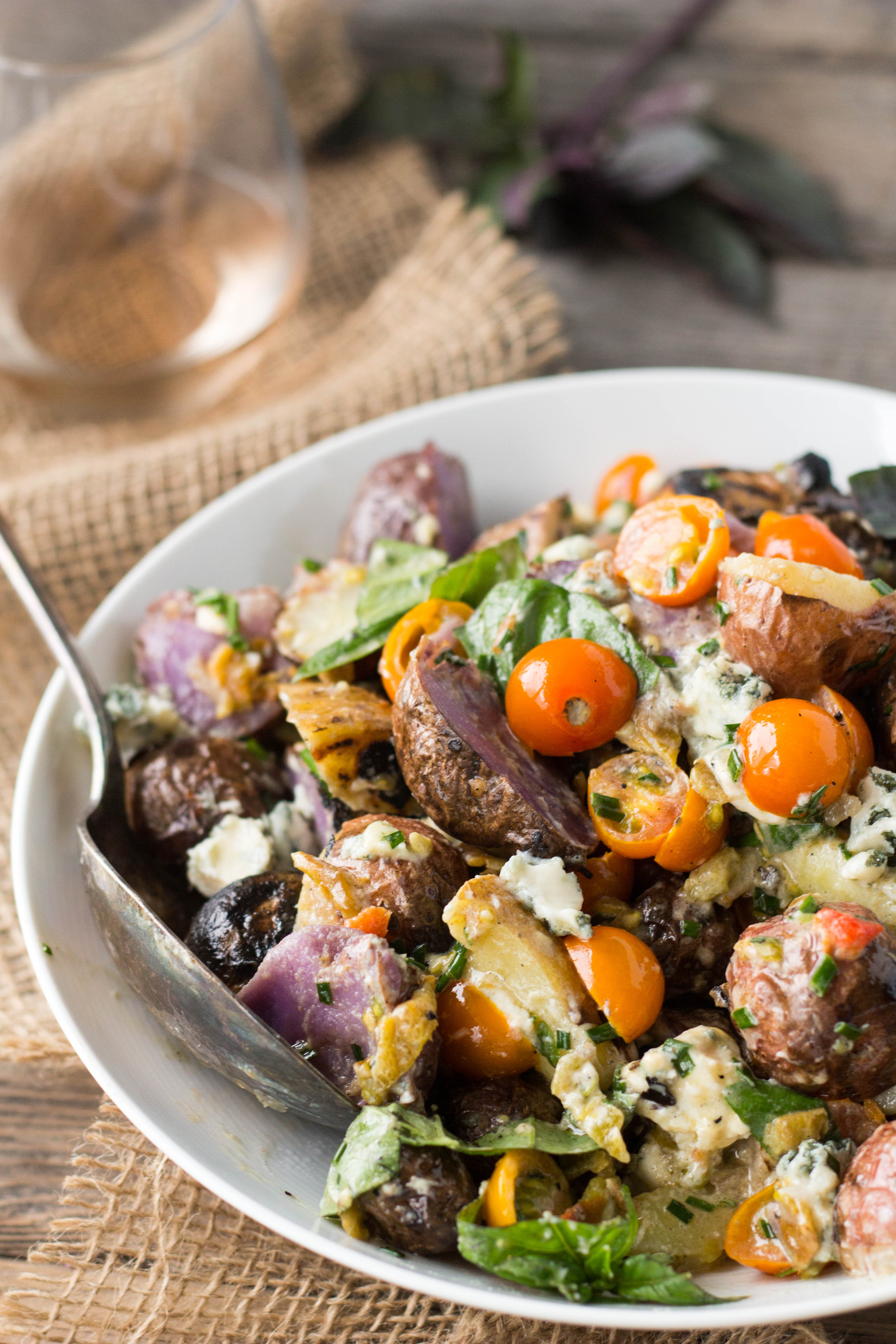 Grilled Potato Salad
 Grilled Potato Salad with Basil Blue Cheese Tomatoes