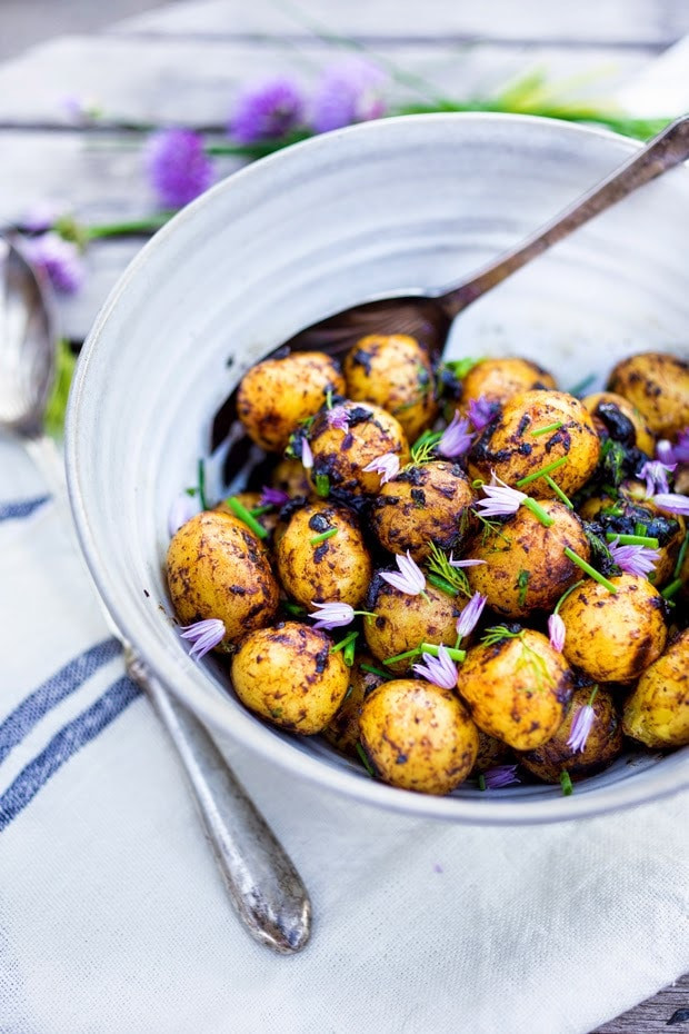 Grilled Potato Salad
 Grilled Potato Salad with Black Garlic and Chives