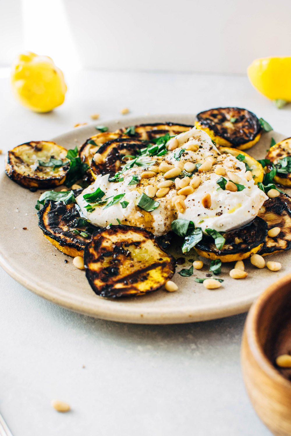 Grilled Summer Squash
 grilled summer squash caprese salad with burrata and basil