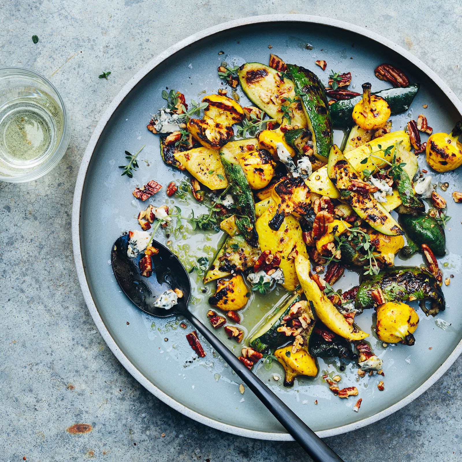 Grilled Summer Squash
 Grilled Summer Squash with Blue Cheese and Pecans Recipe