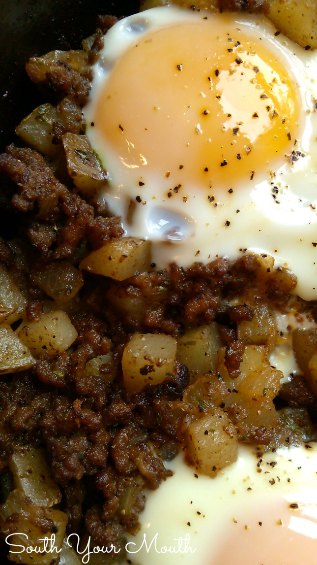 Ground Beef And Eggs
 South Your Mouth Hash & Eggs