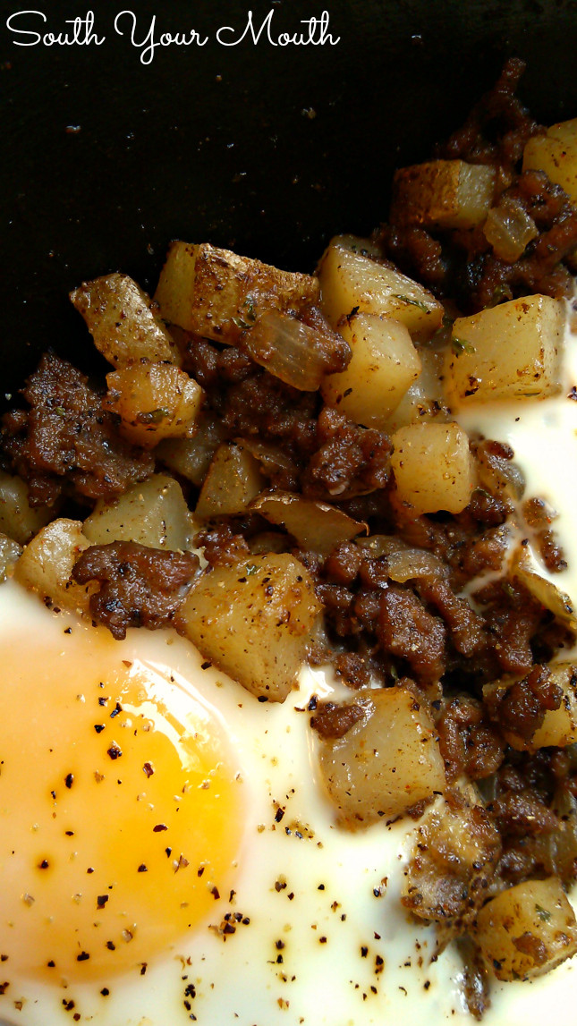 Ground Beef And Eggs
 South Your Mouth Hash & Eggs