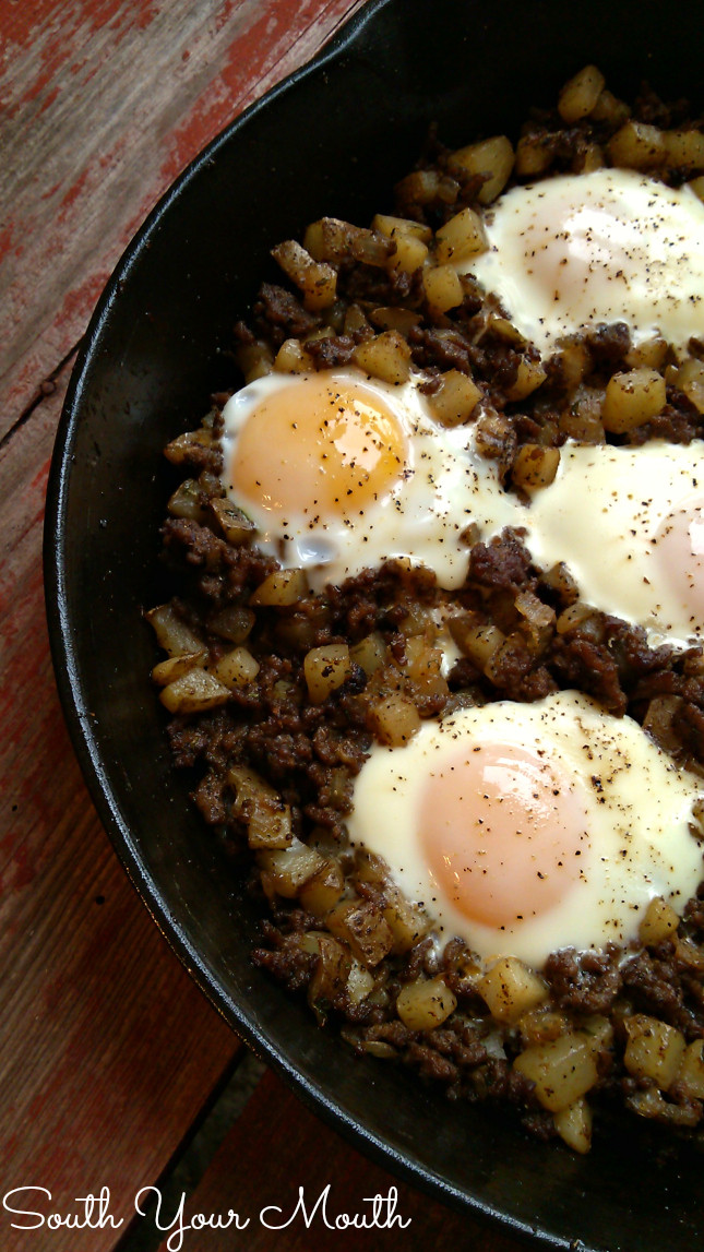 Ground Beef And Eggs
 South Your Mouth Hash & Eggs