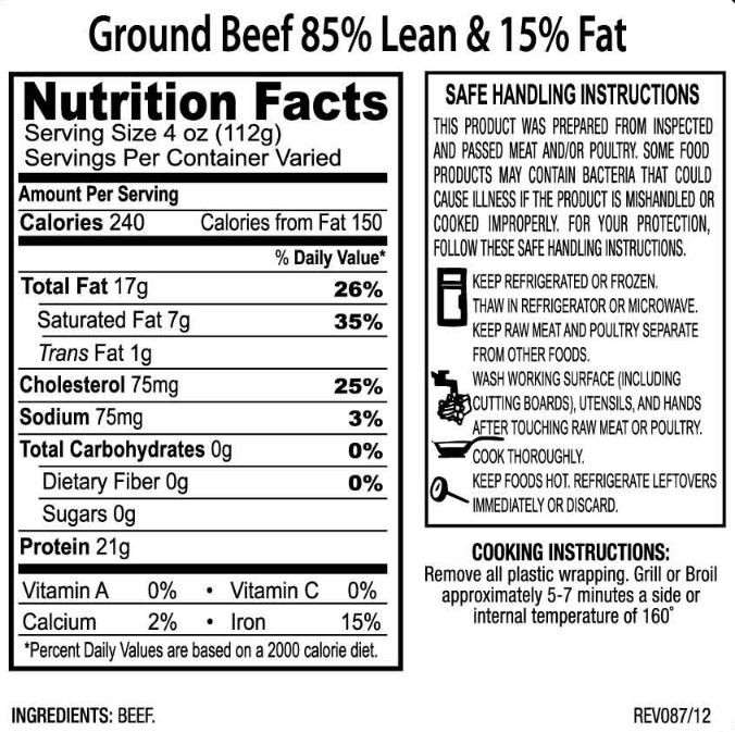 Ground Beef Calories
 Products