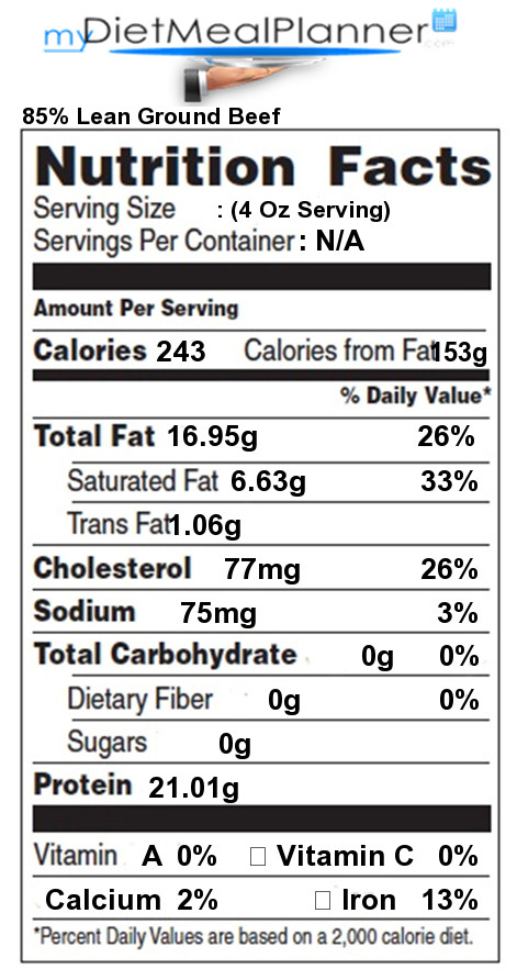 Ground Beef Calories
 Protein in Lean Ground Beef Nutrition Facts for 