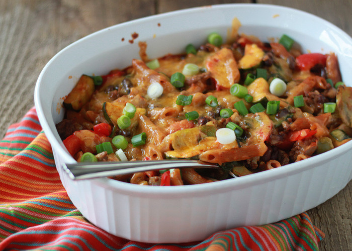 Ground Beef Pasta Casserole
 Veggie Filled Enchilada Pasta Casserole with Optional