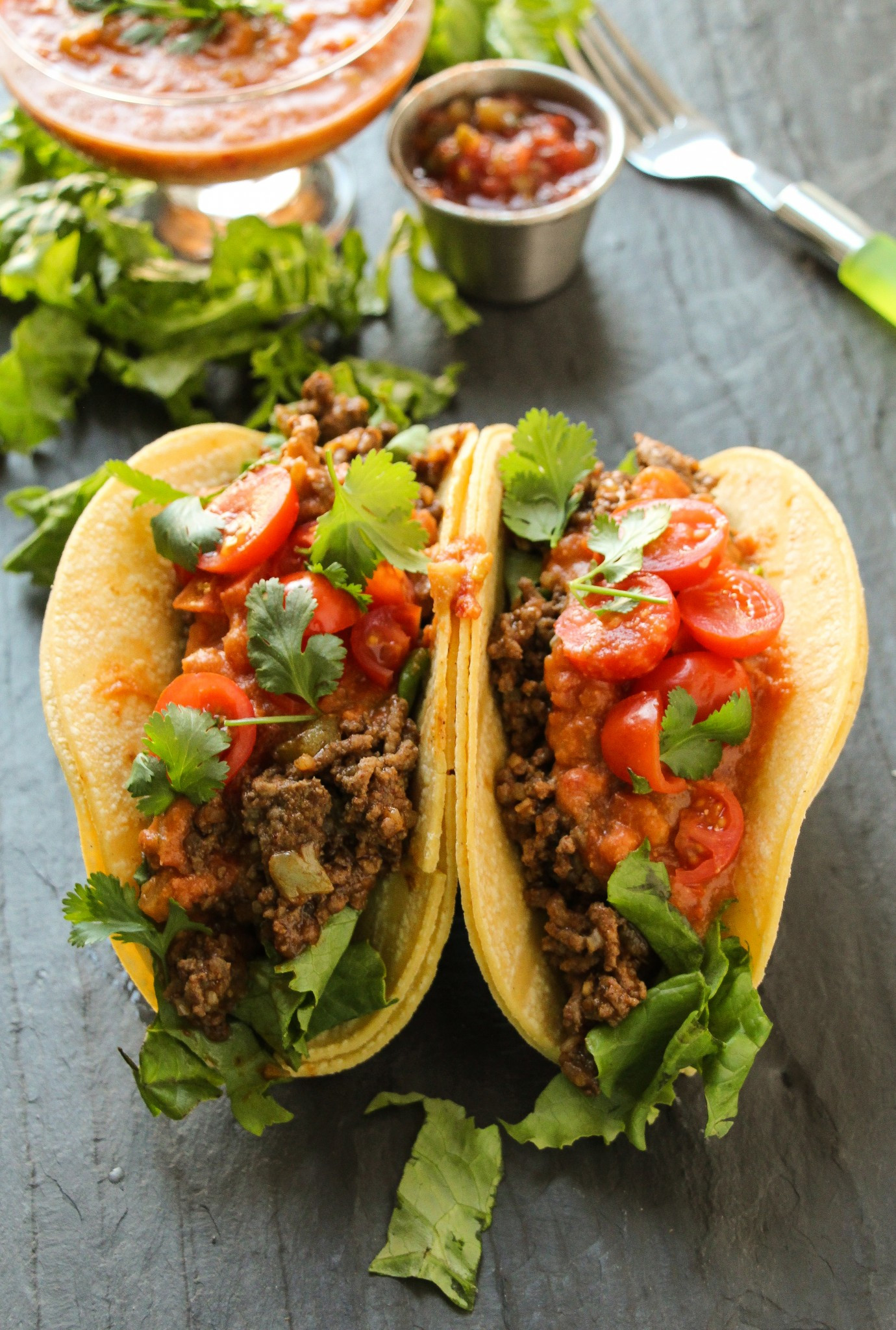 Ground Pork Tacos
 Ground Beef Tacos with Loaded Refried Bean Sauce Layers