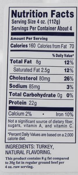 Ground Turkey Nutrition Facts
 Honeysuckle White Ground Turkey Lean Fat