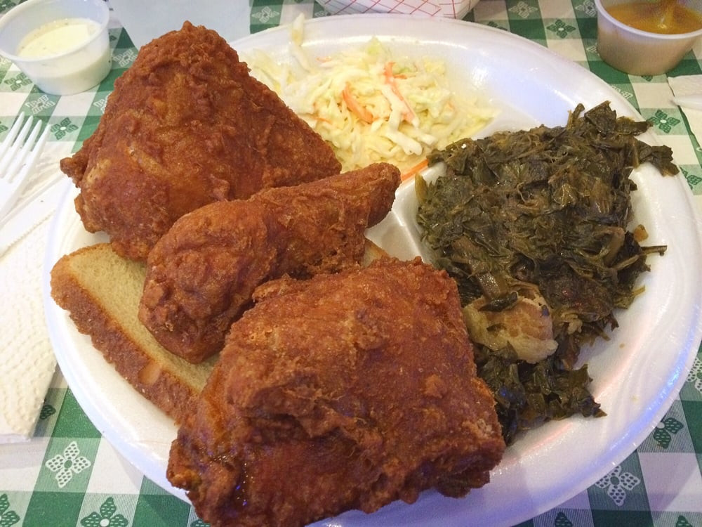 Gus Fried Chicken Austin
 3 piece dark with collard greens and slaw Yelp