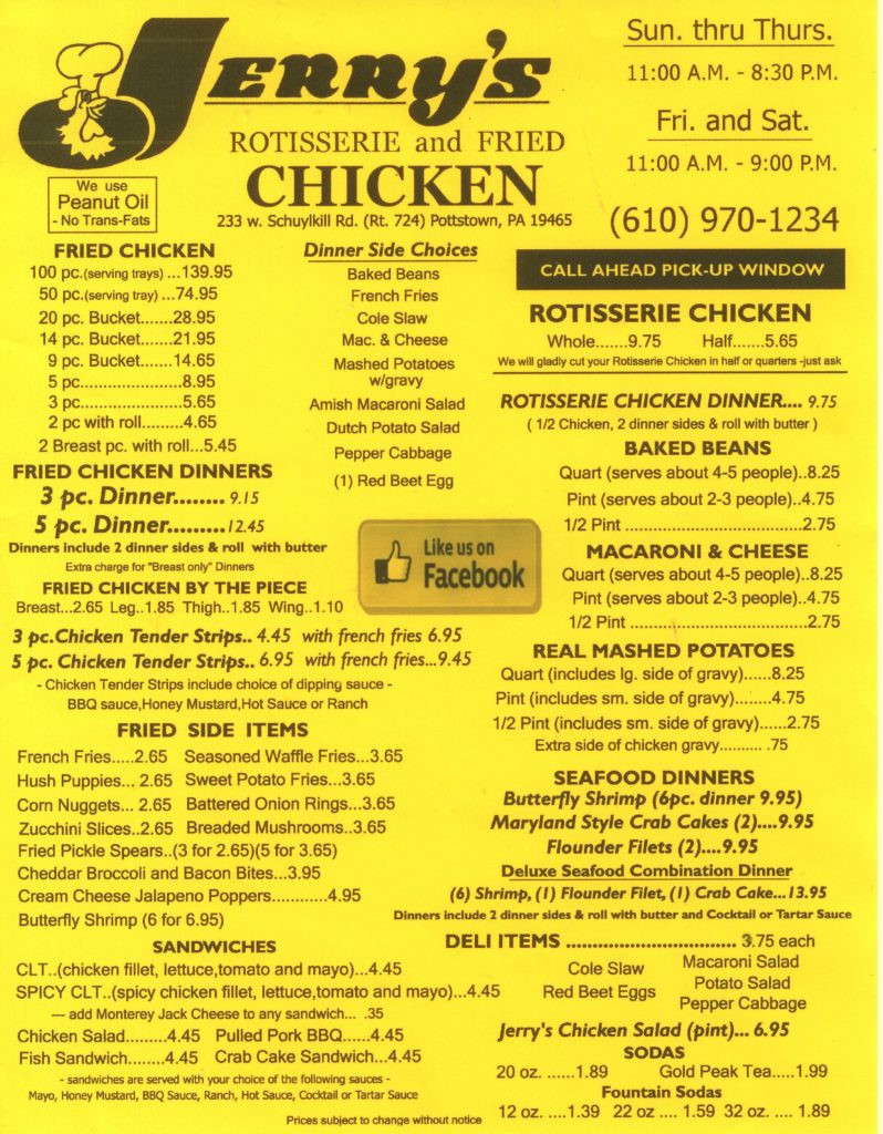 Gus'S Fried Chicken Menu
 Jerry s Rotisserie and Fried Chicken Menu Berks Mont Menus