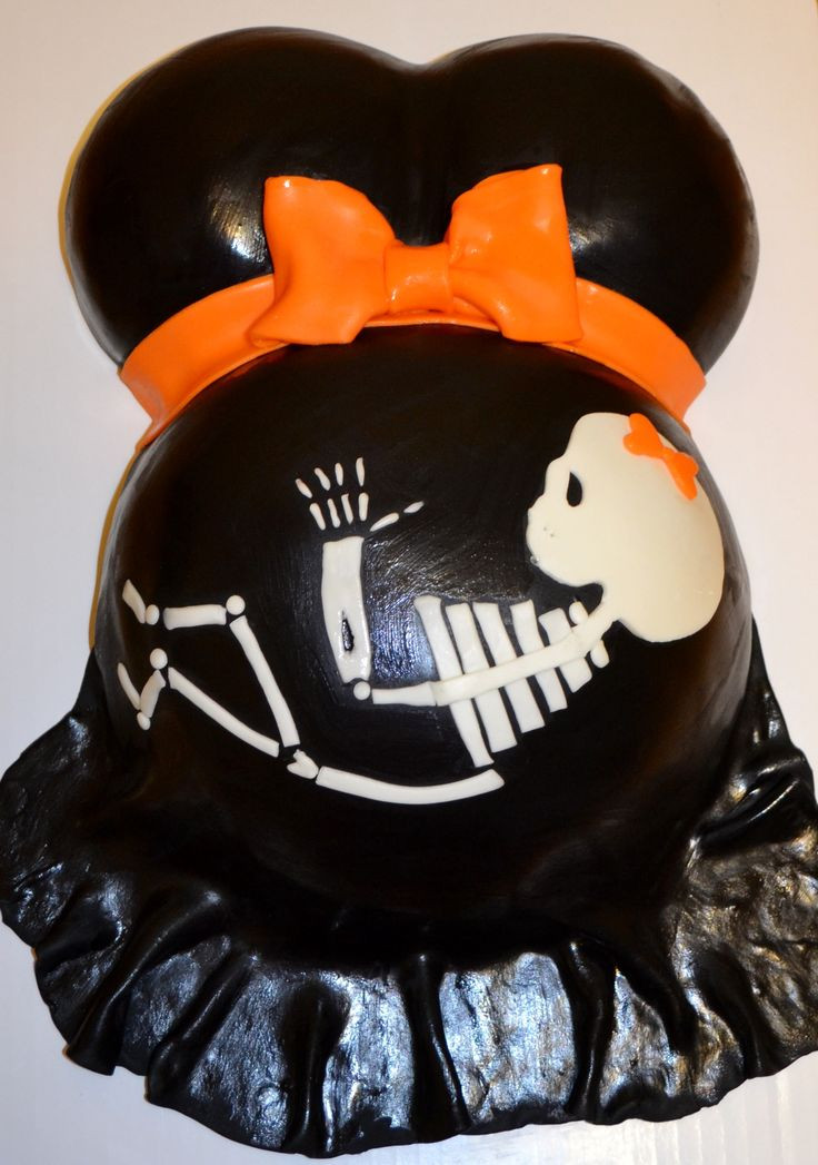 Halloween Baby Shower Cakes
 Baby skeleton pregnant belly Halloween baby shower cake