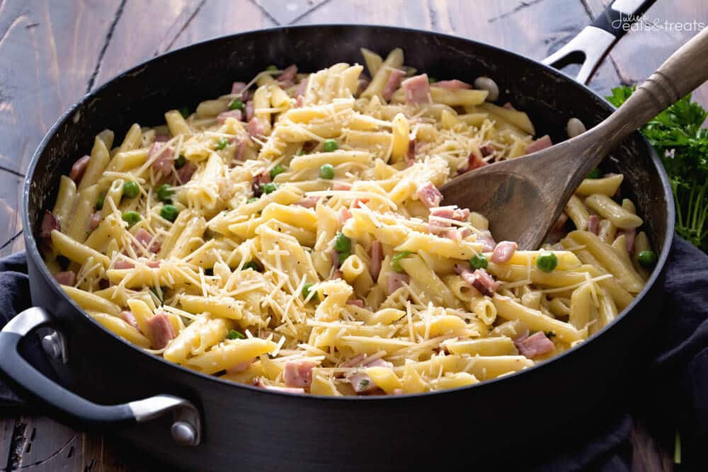 Ham And Pasta Recipes
 e Pot Ham & Penne Skillet Recipe VIDEO Julie s Eats