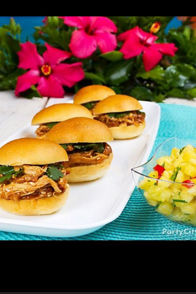 Hawaiian Main Dishes
 Chicken burgers and pineapple salsa for a luau snack or