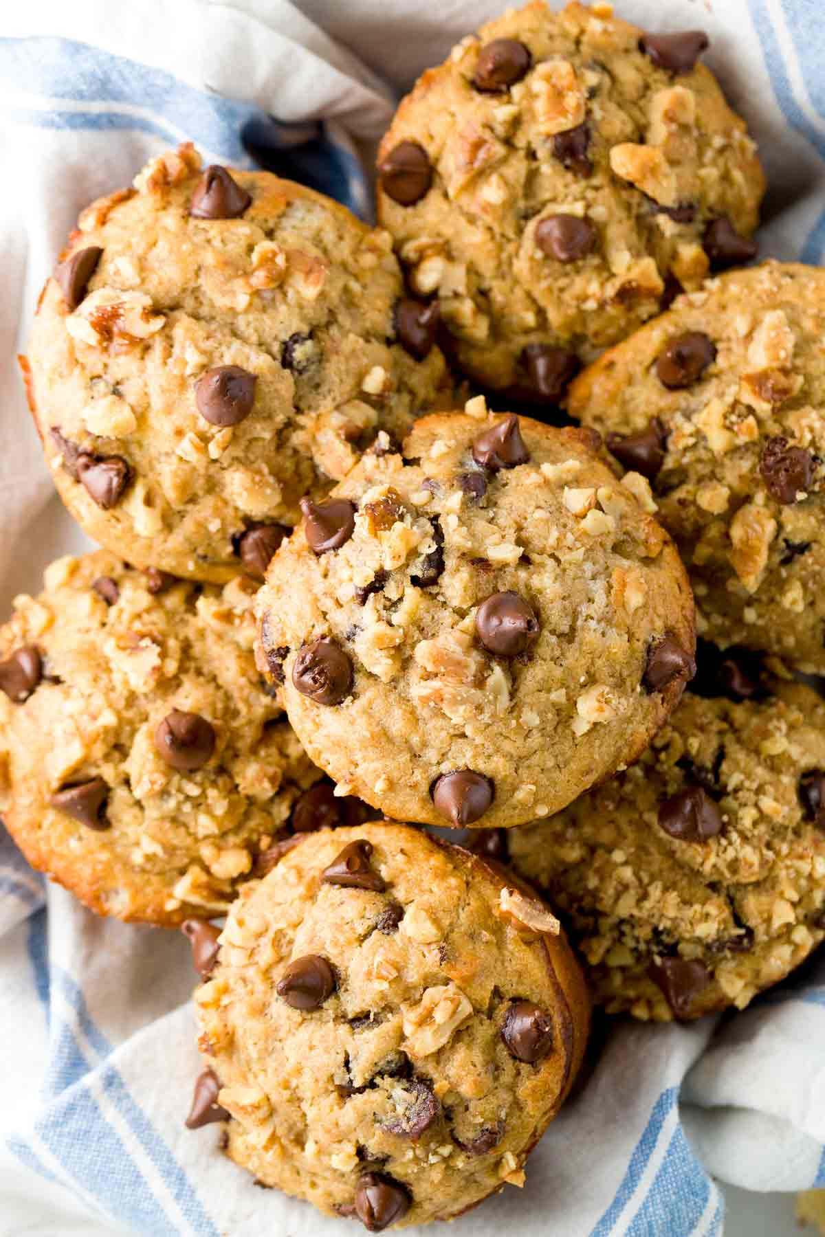 Healthy Banana Chocolate Chip Muffins
 Banana Chocolate Chip Muffins Topped with Walnuts