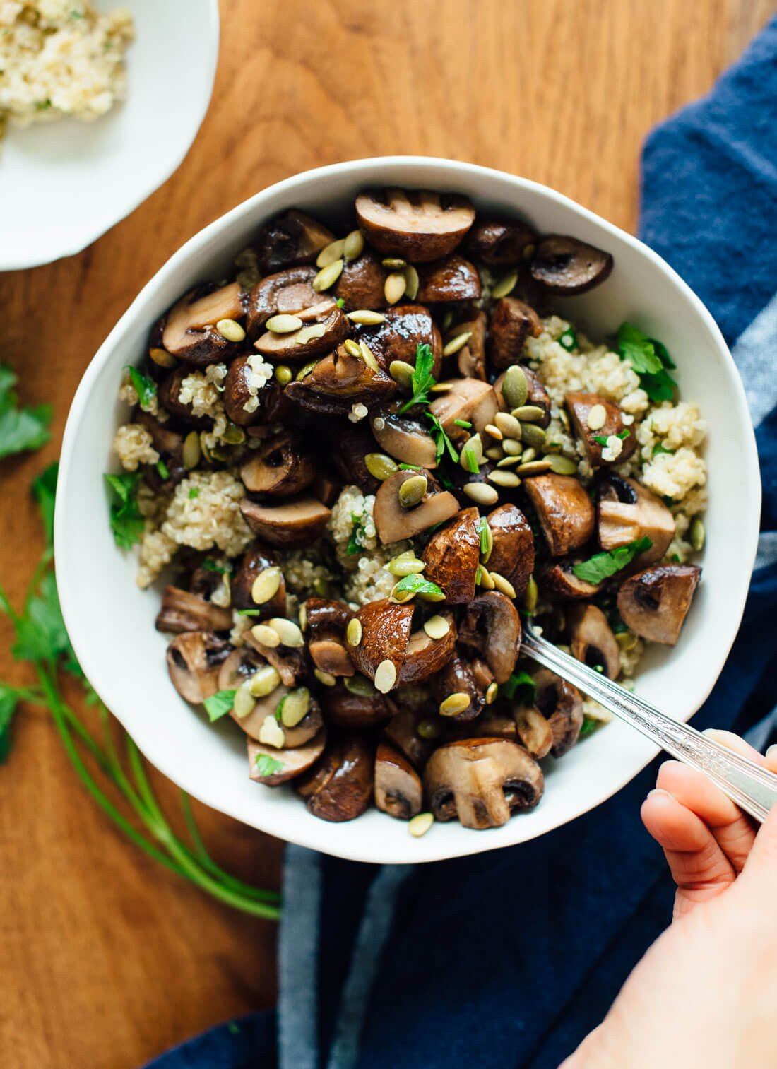 Healthy Side Dishes Roasted Mushrooms with Herbed Quinoa Cookie and Kate