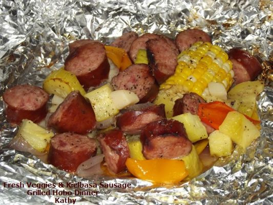 Hobo Dinner On Grill
 Fresh Veggies & Kielbasa Sausage Grilled Hobo Dinner on