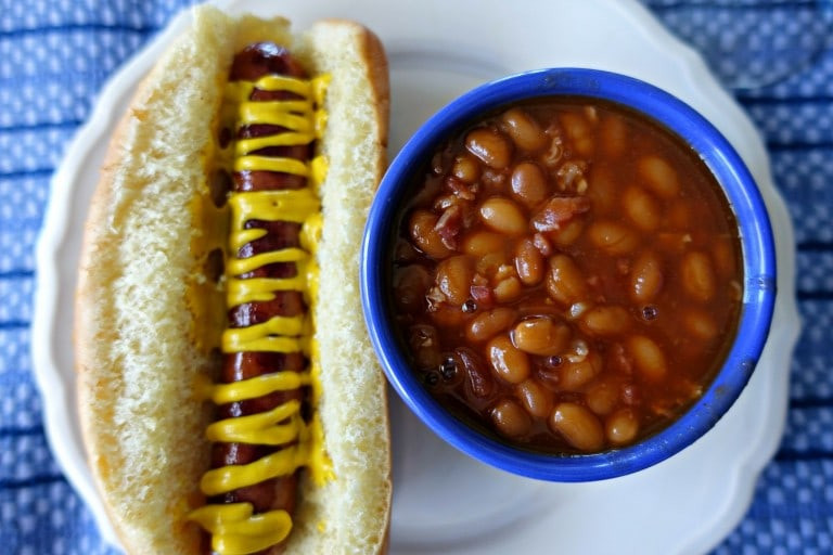 Hot Dogs And Beans
 Sriracha Baked Beans