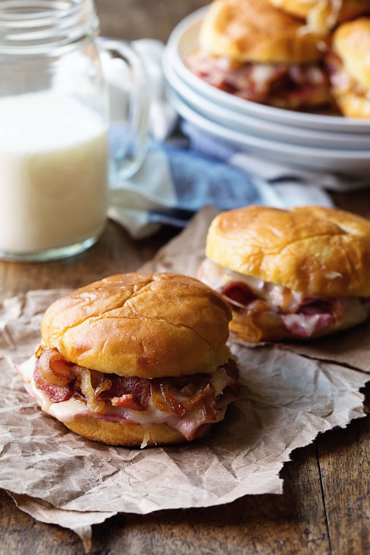 Hot Ham And Cheese Sandwiches
 Hot Ham and Cheese Sandwiches with Bacon and Caramelized