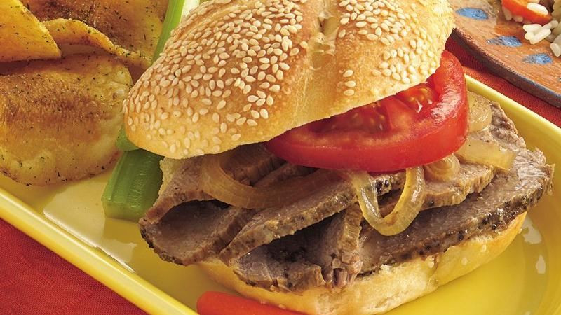 Hot Roast Beef Sandwiches
 Slow Cooker Hot Roast Beef Sandwiches Au Jus recipe from