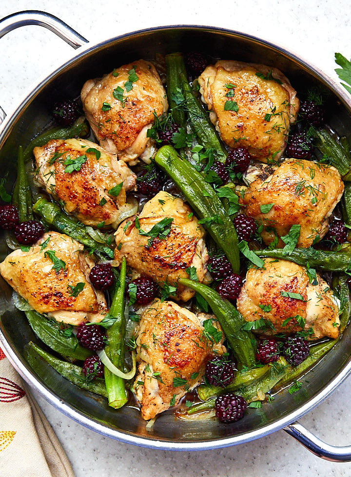 How Long Do You Boil Chicken Thighs
 Pan Fried Chicken Thighs with Okra and Blackberries i