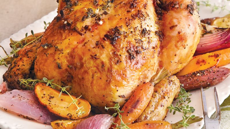 How Long To Bake Whole Chicken At 350
 Butter Herb Roasted Chicken recipe from Betty Crocker
