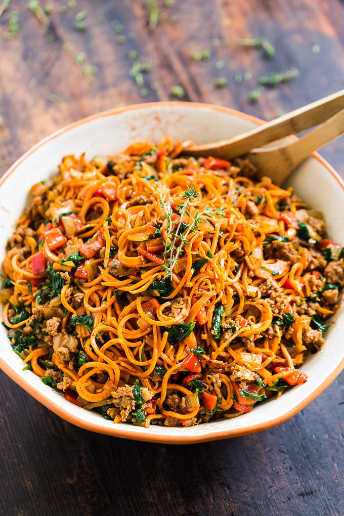 How To Cook Sweet Potato Noodles
 Sweet Potato Noodles with Chorizo Roasted Red Pepper and