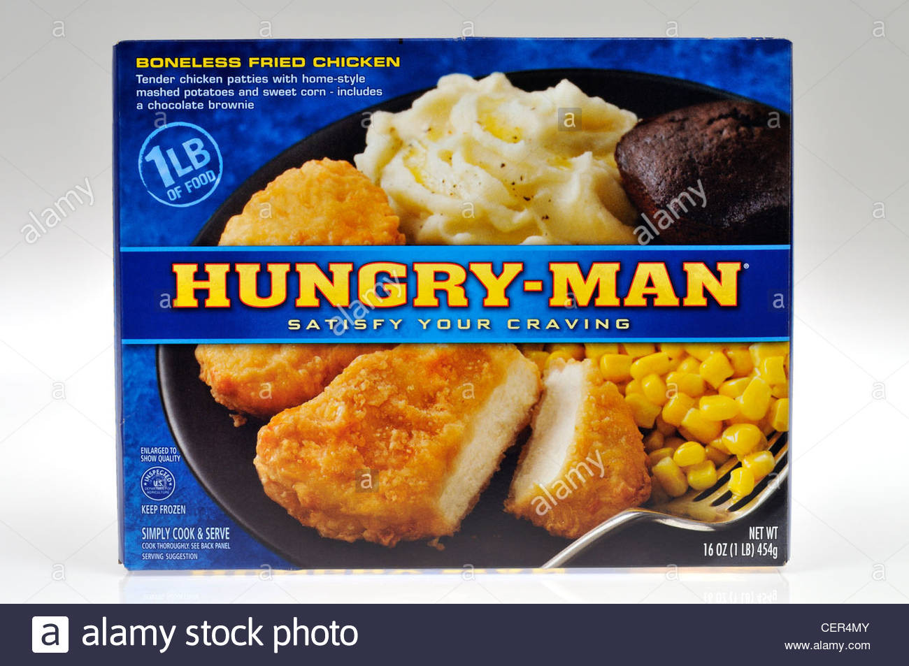 Hungry Man Frozen Dinners
 Packaging of Swanson Hungry Man Fried Chicken frozen TV
