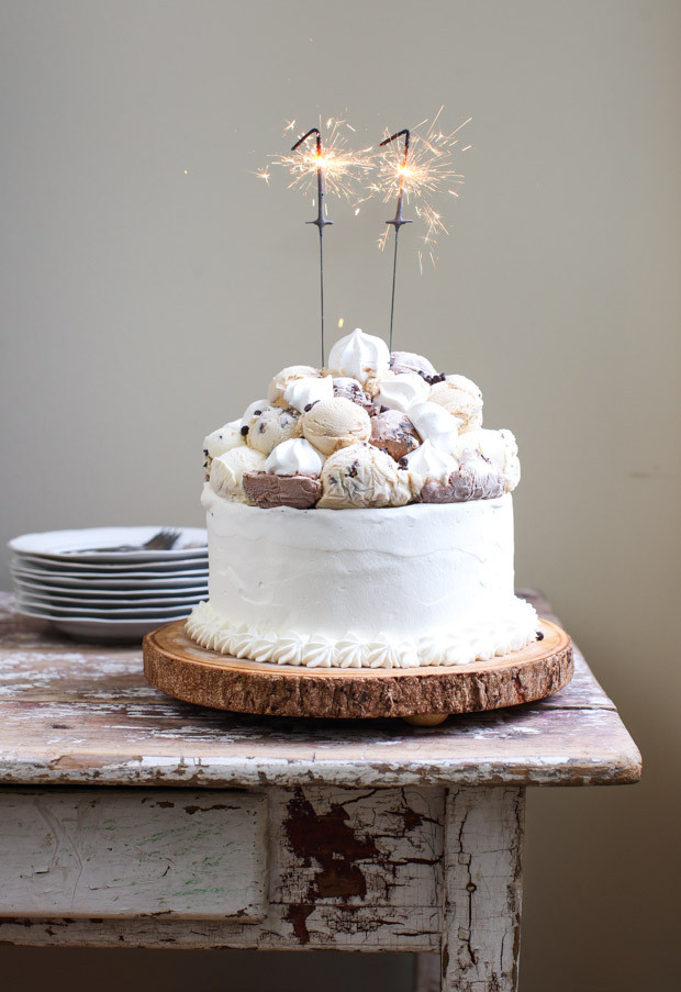 Ice Cream Birthday Cake
 Meringue Topped Layered Ice Cream Birthday Cake