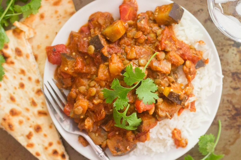 Indian Eggplant Curry
 Indian Inspired Lentil & Eggplant Curry By OhMyVeggies