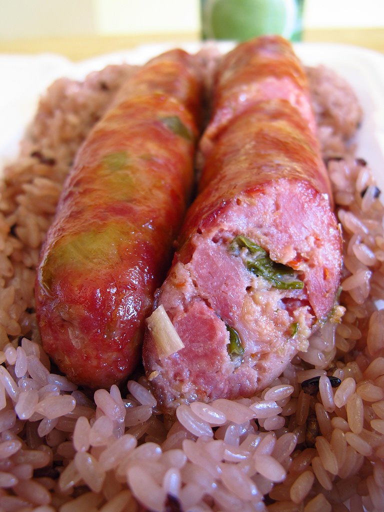 Is Sausage Pork
 Hmong pork sausage and purple sticky rice in Fresno Calif
