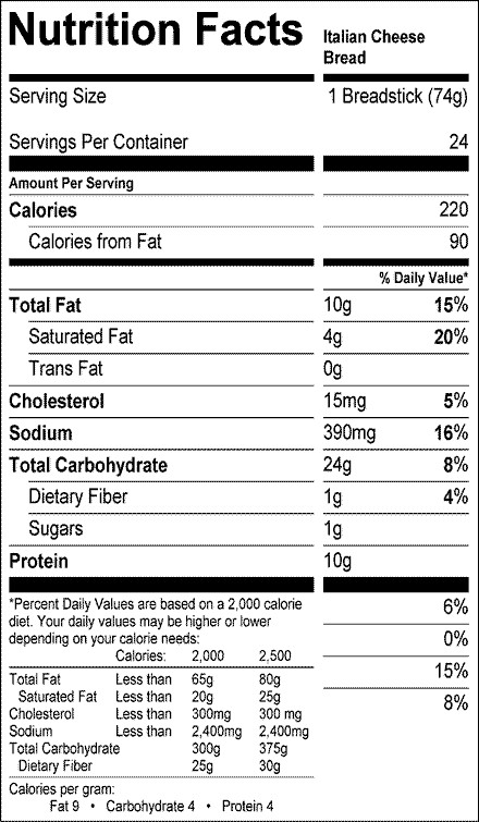 Italian Bread Calories
 SIGNATURE Italian Cheese Bread Kit