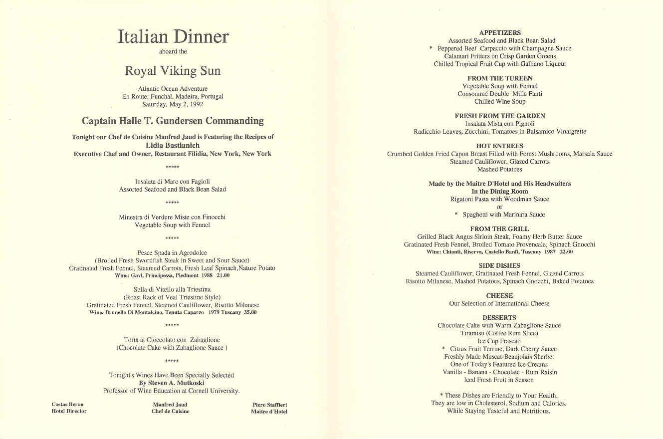 Italian Dinner Menu
 Grandeur of the Seas Gallery