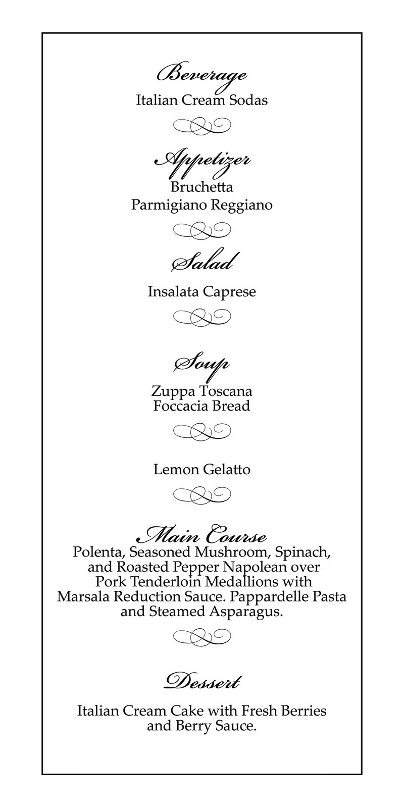 Italian Dinner Menu
 Culinary Adventures Italian Dinner Menu