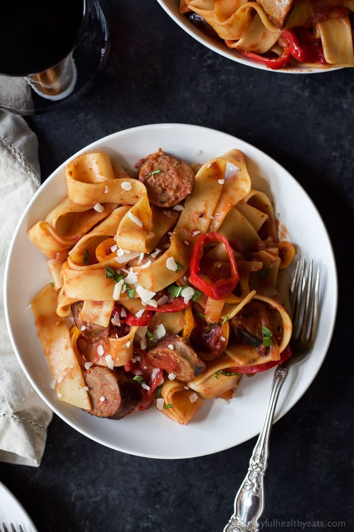 Italian Sausage Pasta Recipes
 Tomato Pappardelle Pasta with Italian Sausage and Peppers