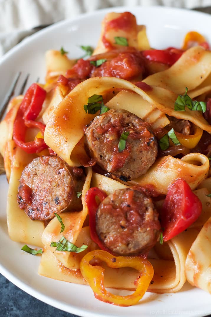 Italian Sausage Recipes
 Tomato Pappardelle Pasta with Italian Sausage and Peppers