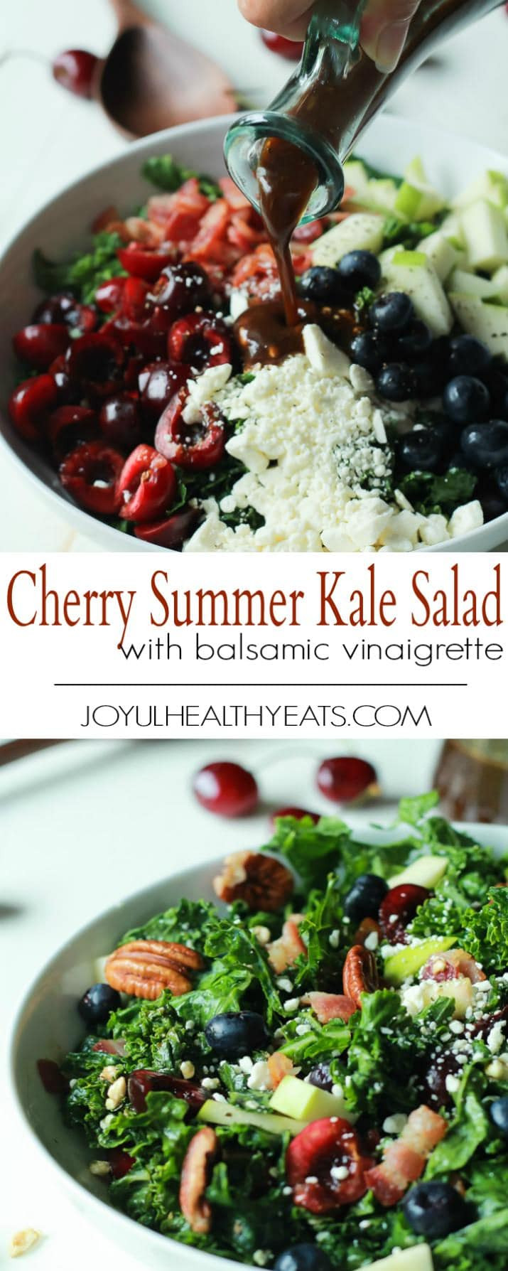 Kale Salad Recipes
 Cherry Summer Kale Salad with Balsamic Vinaigrette