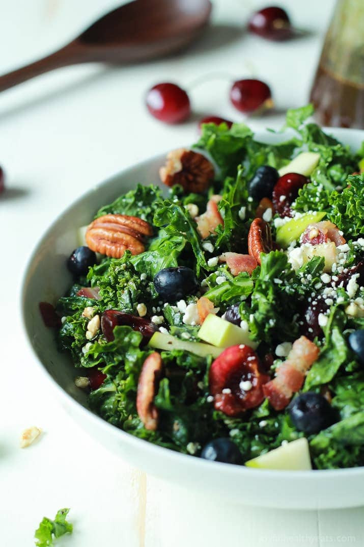 Kale Salad Recipes
 Cherry Summer Kale Salad with Balsamic Vinaigrette