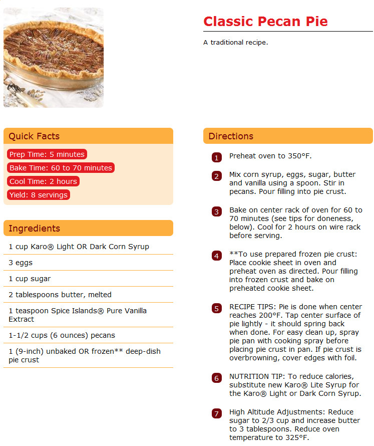 Karo Syrup Pecan Pie Recipe
 karosyrup pecan pie