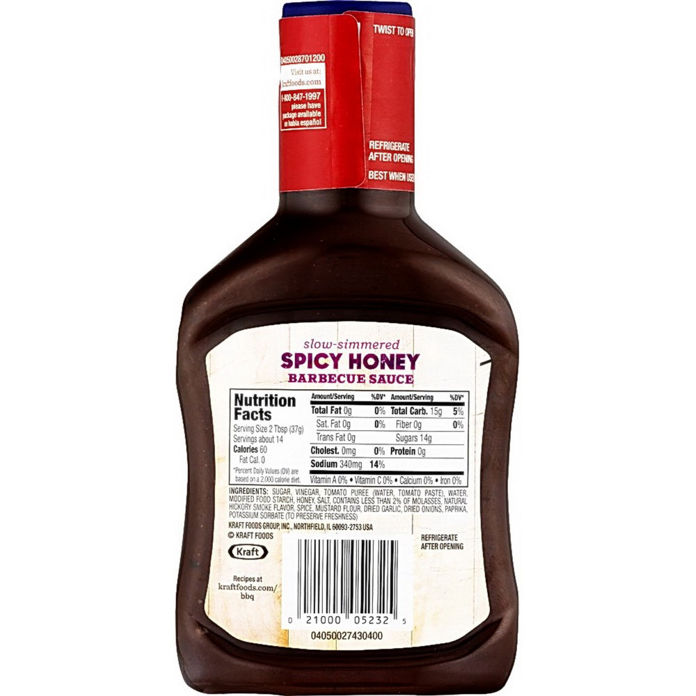 Kraft Bbq Sauce
 Kraft BBQ Sauce Spicy Honey 18oz gtPlaza Inc