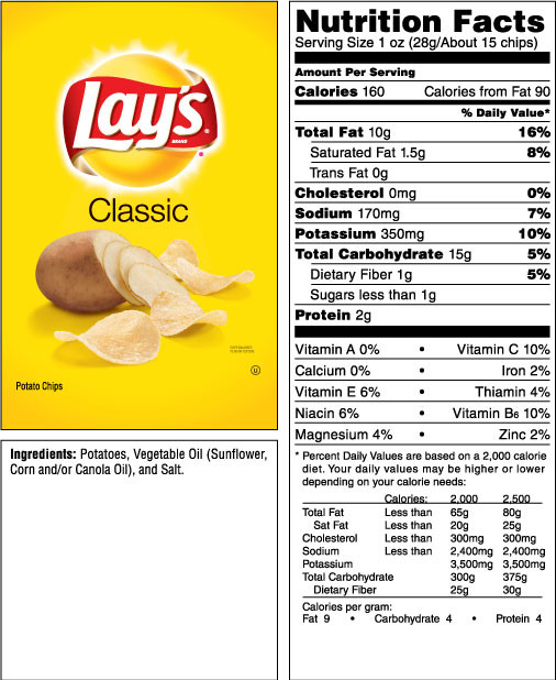 Lays Potato Chips Nutrition
 LAY S Classic Potato Chips