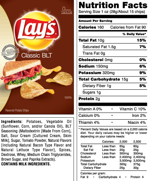 Lays Potato Chips Nutrition
 Nutrition Facts For A Bag Lays Potato Chips Nutrition