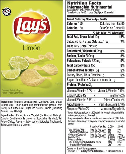 Lays Potato Chips Nutrition
 LAY S Classic Potato Chips