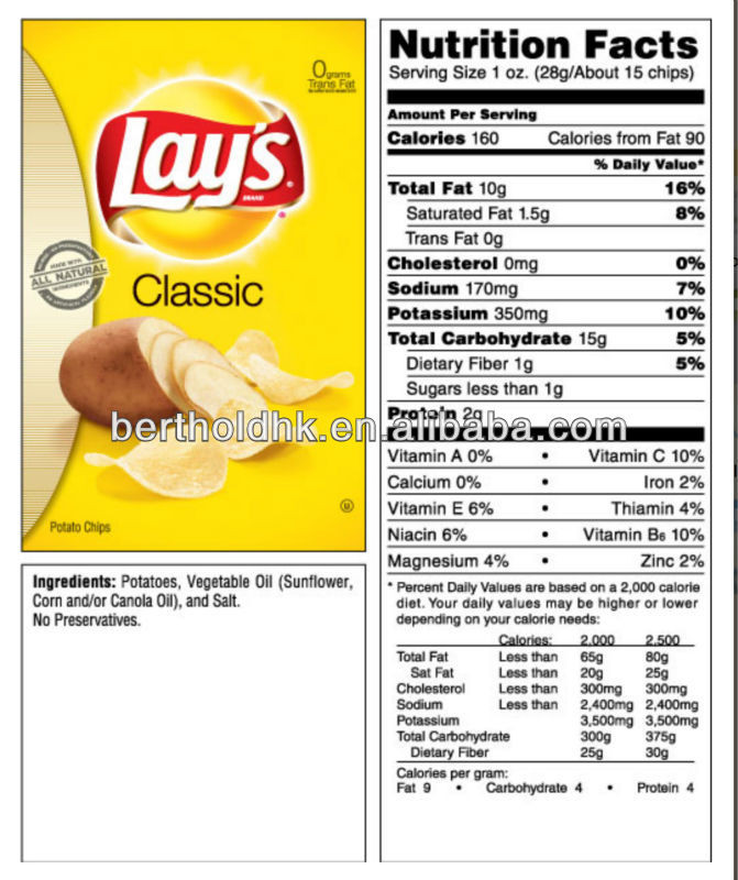 Lays Potato Chips Nutrition
 lays potato chips serving size