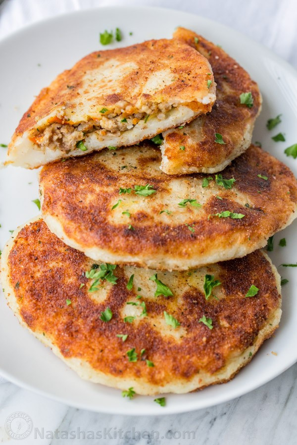 Leftover Mashed Potato Pancakes
 Mashed Potato Pancakes with Meat Filling