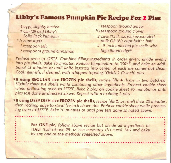 Libby Pumpkin Pie Recipe
 Libby’s Famous Pumpkin Pie Recipe For 2 Pies RecipeCurio